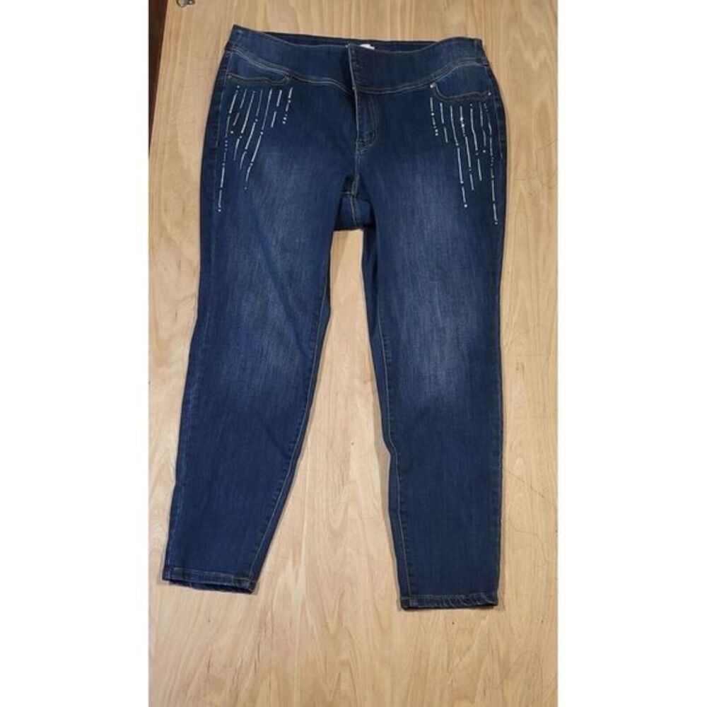 Lane Bryant Jeans Womens 20 Blue Dark Wash Embellish Studs Sequins Flex Waist